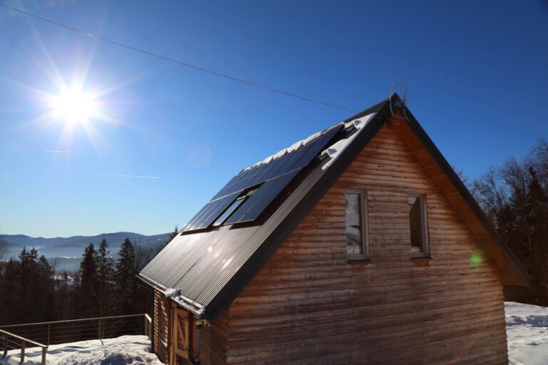 cabin with solar panels
