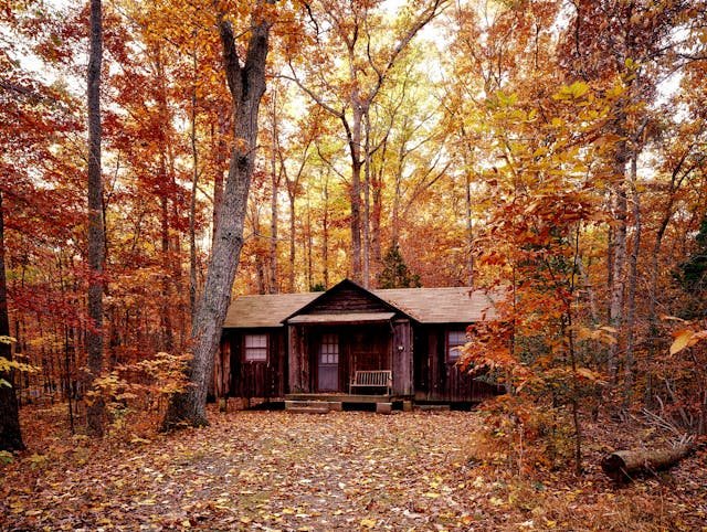 vacation cabin in fall