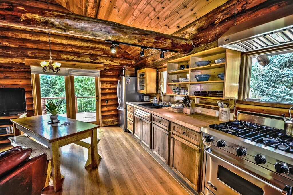 log cabin kitchen
