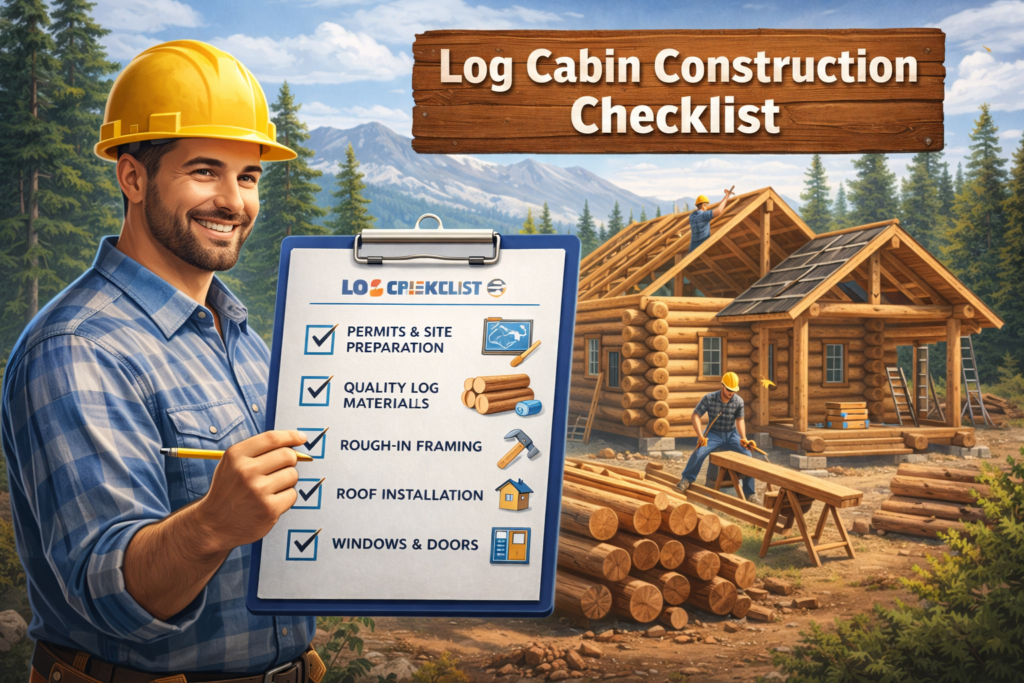log cabin contractor with checklist